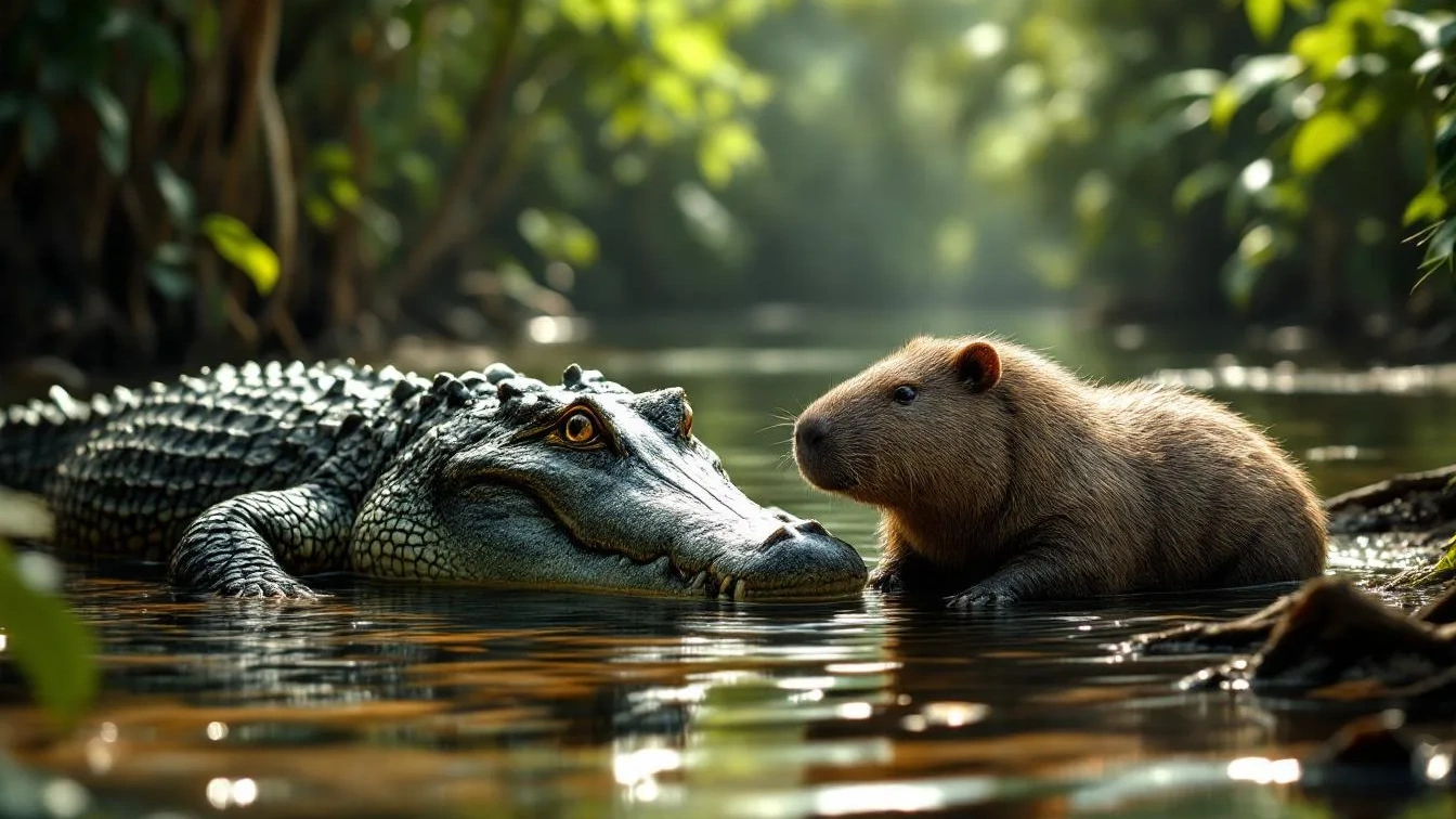 Krokodýl a kapybara: Nečekané přátelství v exotickém světě zvířat